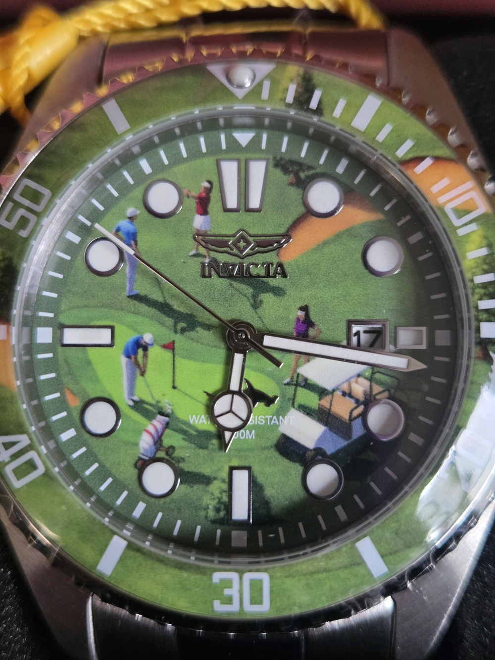 Invicta Green Golf Scene Dive-Style Watch with White Accents